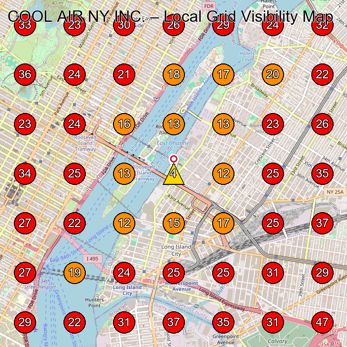 COOL AIR NY INC. GeoGrid visibility map for Air Conditioning Repair Service in New York